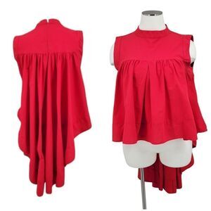 Look at Me Red Cotton Hi-Lo Top Mock Neck Women's Plus Size 2X/3X